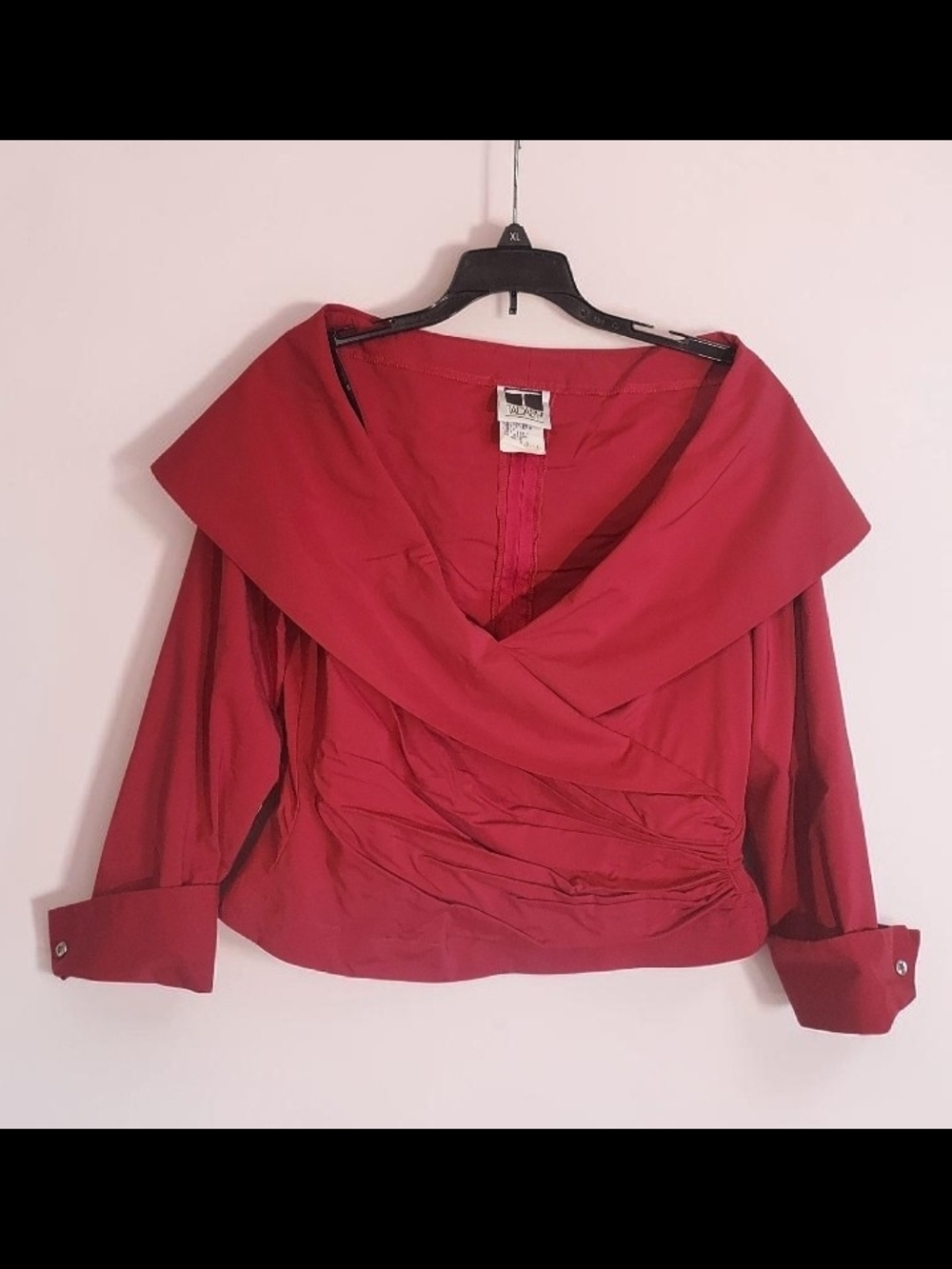 Tadashi Shoji Crimson Off-Shoulder Wrap Blouse